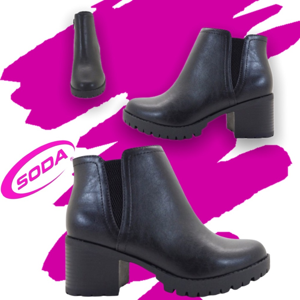 Soda Thumb Black Lug Sole Chelsea Moto Combat Boot - Picture 3 of 8